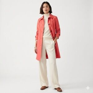Lands End trench coat coral lightweight button front XS